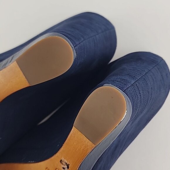 Modern Vintage Diva Wedge Slingback Blue Platform Peep Toe Shoe Sandal Sz 6 - Picture 15 of 16